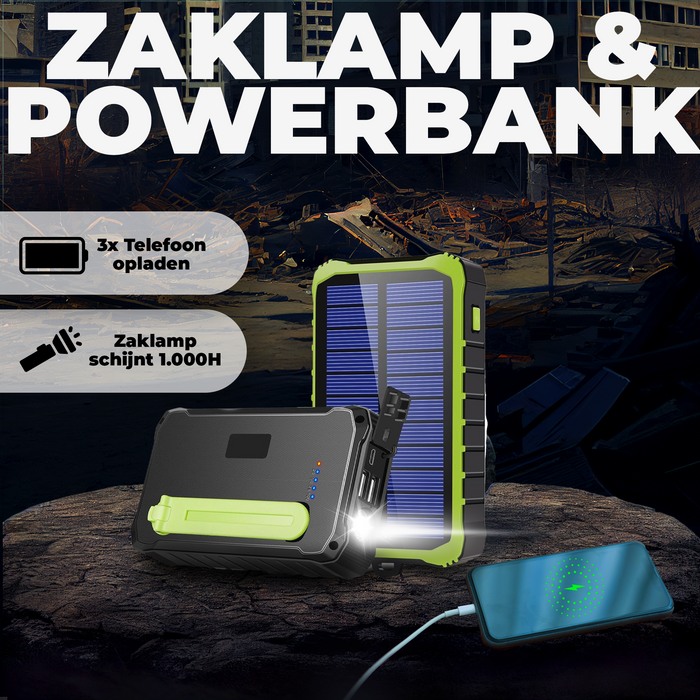 Denver Solar Powerbank 10.000 mAh - Zonneenergie - Noodpakket - Incl. Zaklamp - PSO10012