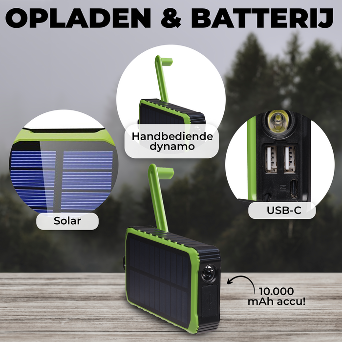 Denver Solar Powerbank 10.000 mAh - Zonneenergie - Noodpakket - Incl. Zaklamp - PSO10012