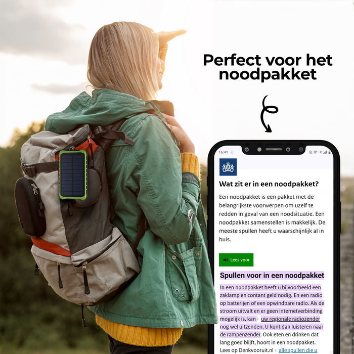 Denver Solar Powerbank 10.000 mAh - Zonneenergie - Noodpakket - Incl. Zaklamp - PSO10012