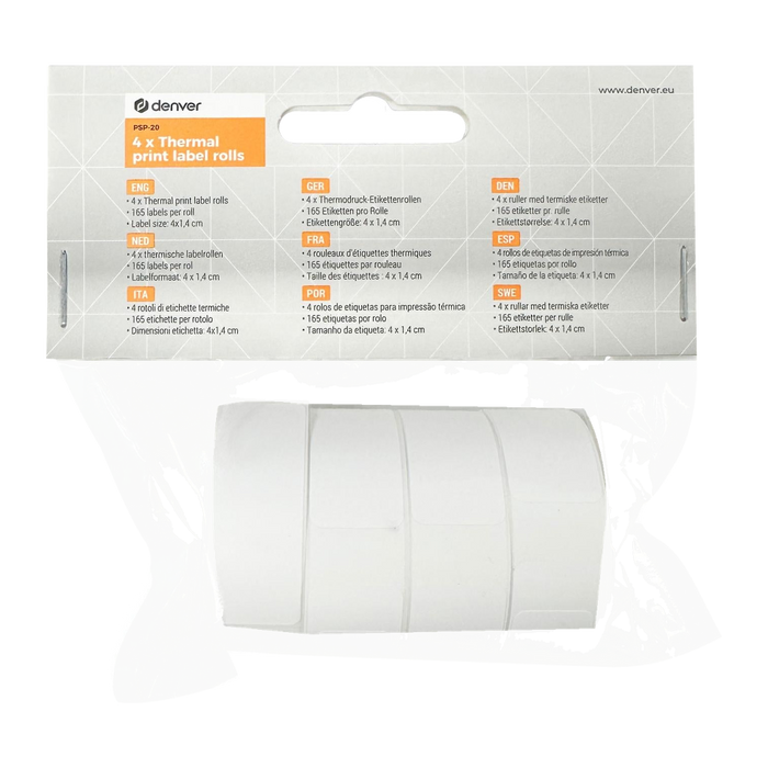 Denver PSP20 labelstickers voor de MBP16, verpakking met 4 rollen thermische labels