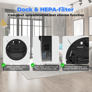 Denver Robotstofzuiger met Laadstation - 1300pa Zuigkracht - Zijborstels - Rolborstel voor Haarreiniging - RVC115 - Denvershop