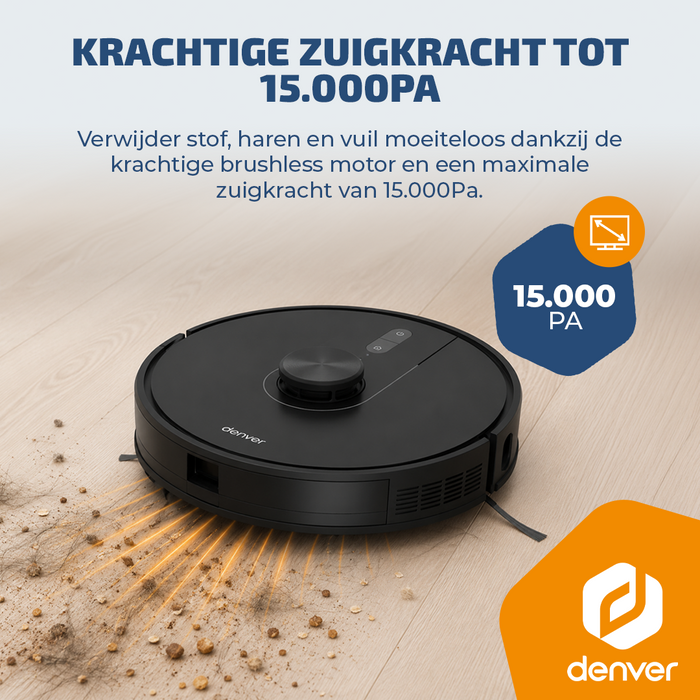 Denver Robotstofzuiger met Laadstation - Smartphone TUYA App - Amazon Alexa compatible -  LiDAR mapping - Zijborstel - Borstelloze motor -  Geschikt voor Huisdierharen - RVC135