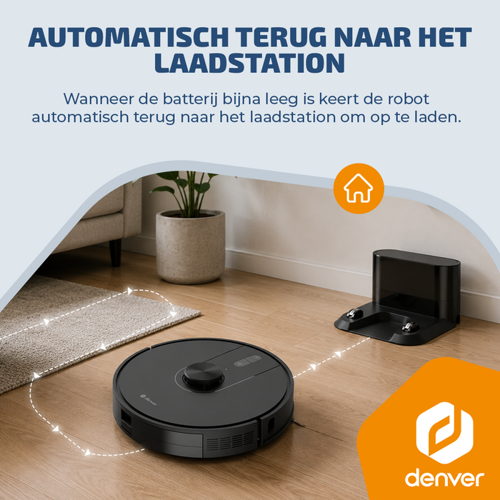Denver Robotstofzuiger met Laadstation - Smartphone TUYA App - Amazon Alexa compatible -  LiDAR mapping - Zijborstel - Borstelloze motor -  Geschikt voor Huisdierharen - RVC135