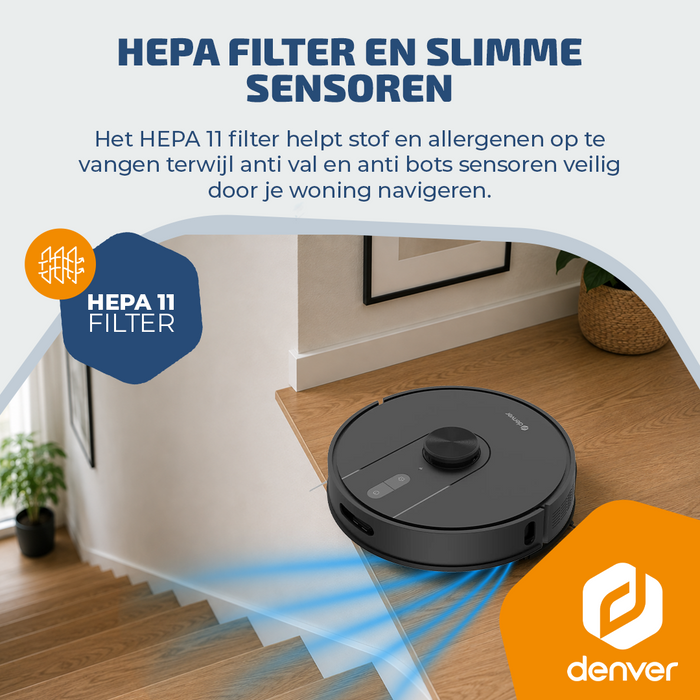 Denver Robotstofzuiger met Laadstation - Smartphone TUYA App - Amazon Alexa compatible -  LiDAR mapping - Zijborstel - Borstelloze motor -  Geschikt voor Huisdierharen - RVC135