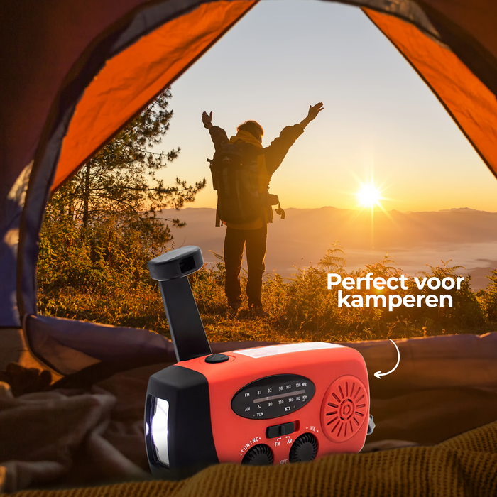 Denver Noodradio - Powerbank Zonneenergie - FM Radio - Noodpakket - Zaklamp - Opwindbaar - SOS Knop - Solar powerbank - SCR2005