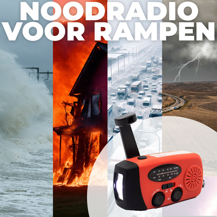 Denver Noodradio - Powerbank Zonneenergie - FM Radio - Noodpakket - Zaklamp - Opwindbaar - SOS Knop - Solar powerbank - SCR2005