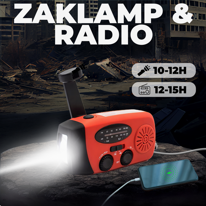 Denver Noodradio - Powerbank Zonneenergie - FM Radio - Noodpakket - Zaklamp - Opwindbaar - SOS Knop - Solar powerbank - SCR2005