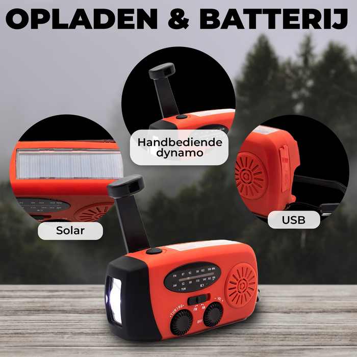 Denver Noodradio - Powerbank Zonneenergie - FM Radio - Noodpakket - Zaklamp - Opwindbaar - SOS Knop - Solar powerbank - SCR2005