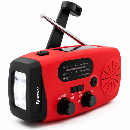 Denver Noodradio - Powerbank Zonneenergie - FM Radio - Noodpakket - Zaklamp - Opwindbaar - SOS Knop - Solar powerbank - SCR2007