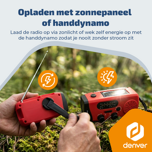 Denver Noodradio - Powerbank Zonneenergie - FM Radio - Noodpakket - Zaklamp - Opwindbaar - SOS Knop - Solar powerbank - SCR2007
