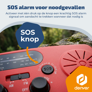 Denver Noodradio - Powerbank Zonneenergie - FM Radio - Noodpakket - Zaklamp - Opwindbaar - SOS Knop - Solar powerbank - SCR2007