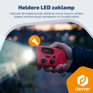 Denver Noodradio - Powerbank Zonneenergie - FM Radio - Noodpakket - Zaklamp - Opwindbaar - SOS Knop - Solar powerbank - SCR2007