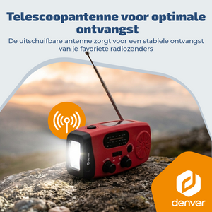 Denver Noodradio - Powerbank Zonneenergie - FM Radio - Noodpakket - Zaklamp - Opwindbaar - SOS Knop - Solar powerbank - SCR2007