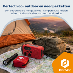 Denver Noodradio - Powerbank Zonneenergie - FM Radio - Noodpakket - Zaklamp - Opwindbaar - SOS Knop - Solar powerbank - SCR2007