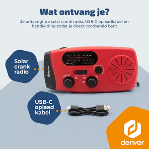 Denver Noodradio - Powerbank Zonneenergie - FM Radio - Noodpakket - Zaklamp - Opwindbaar - SOS Knop - Solar powerbank - SCR2007