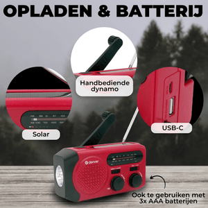 Denver Noodradio - Powerbank Zonneenergie - FM Radio - Noodpakket - Zaklamp - Opwindbaar - SOS Knop - Solar powerbank - SCR2010 - Denvershop