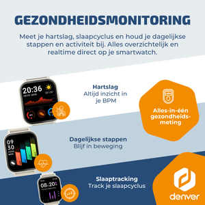 Denver Smartwatch - Android iOS - Notificaties - Sporthorloge - Hartslagmeter - Saturatiemeter - Slaapmonitor - SWC176