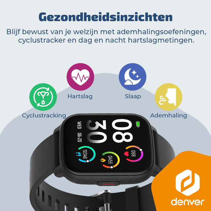 Denver Smartwatch - Android iOS - Notificaties - Sporthorloge - Hartslagmeter - Saturatiemeter - Slaapmonitor - SWC184