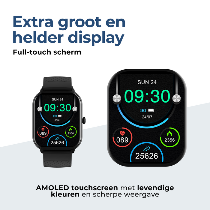 Denver Smartwatch - Android iOS - Volledige Belfunctie - Amoled Display - Sporthorloge - Hartslagmeter - Saturatiemeter - Slaapmonitor - SWC187