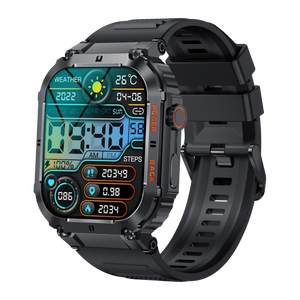 Denver SWC191 robuuste smartwatch met kleurrijke digitale wijzerplaat, schuin vooraanzicht