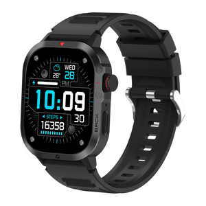 Denver SWC195 smartwatch met AMOLED-scherm en klok 10:09, schuin vooraanzicht