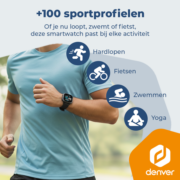 Denver Smartwatch - Android & iOS - Volledige Belfunctie - 100 Sportmodi - Sporthorloge - Hartslagmeter - Bloeddrukmeter - Stappenteller - SWC195