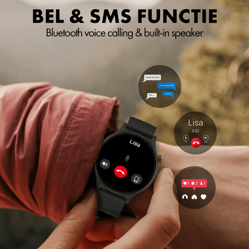 [Zwart] - Denver Smartwatch - Android iOS - Volledige Belfunctie - Sporthorloge - Hartslagmeter - Saturatiemeter - Slaapmonitor - SWC338 - Denvershop