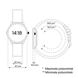 Afmetingen van de Denver SWG339: bandbreedte 22 mm, polsomtrek 16,5 tot 24,5 cm