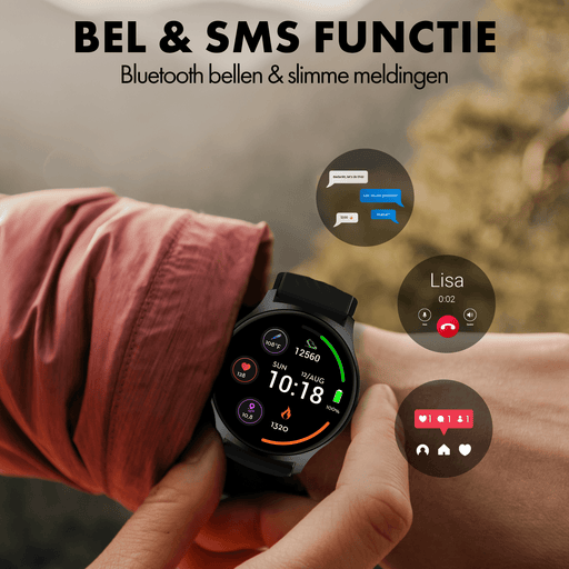 [Zwart] - Denver smartwatch - Android iOS - Volledige Belfunctie - Amoled Display - Sporthorloge - Hartslagmeter - Saturatiemeter - Slaapmonitor - SWC387 - Denvershop