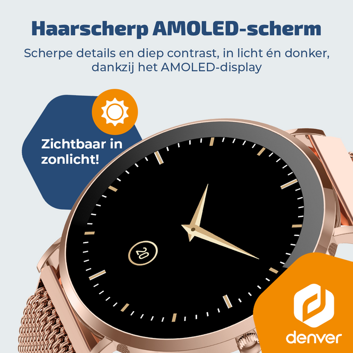 Denver Smartwatch - AMOLED - Hartslagmeter - Saturatiemeter - 100 sportmodi - Milanese bandje - Android iOS - SWC394