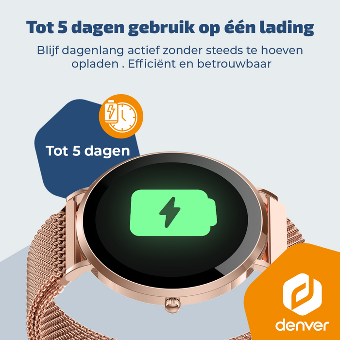 Denver Smartwatch - AMOLED - Hartslagmeter - Saturatiemeter - 100 sportmodi - Milanese bandje - Android iOS - SWC394