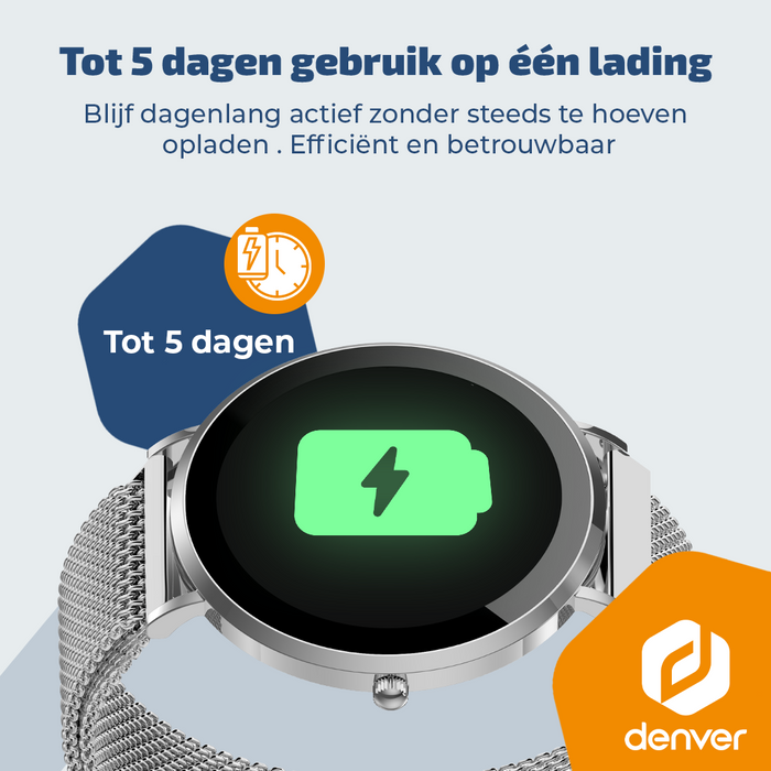 Denver Smartwatch - AMOLED - Hartslagmeter - Saturatiemeter - 100 sportmodi - Milanese bandje - Android iOS - SWC394