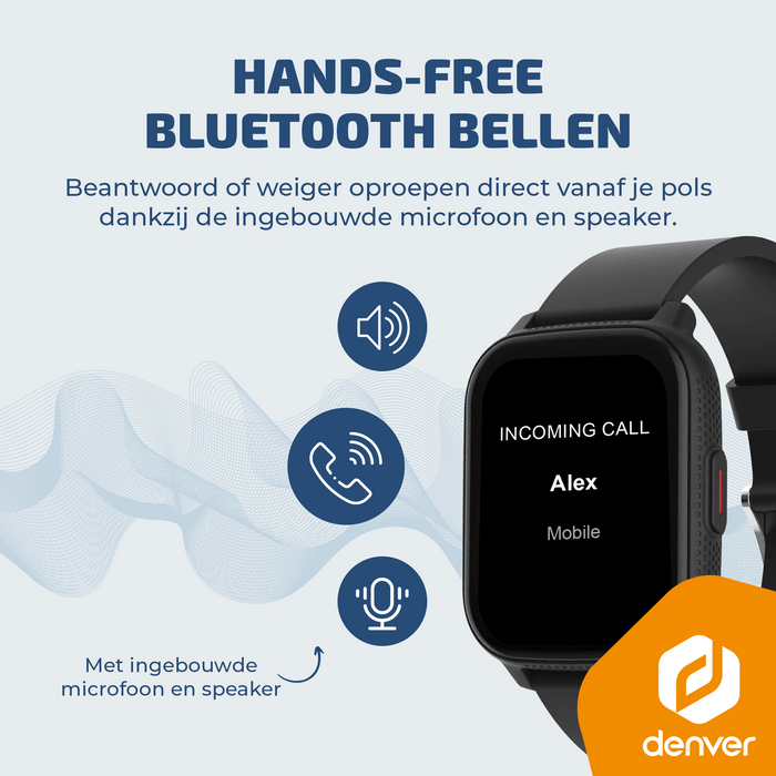 Denver Smartwatch - GPS - Hartslagmeter - 100 sportmodi - Saturatiemeter - Volledig Belfunctie - SWG155 - Zwart