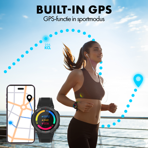 Denver SWG339 met ingebouwde GPS: hardloopster met gps-route op een telefoon en het horloge