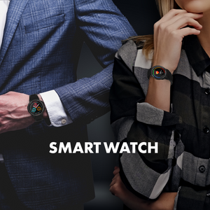 Man in pak draagt de Denver SWG339 smartwatch om zijn pols