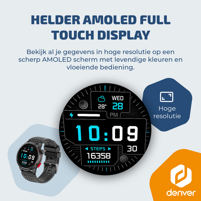 Denver Smartwatch - Bluetooth - 100 sportmodi - Hartslagmeter - Volledige belfunctie - Android iOS - SWG345