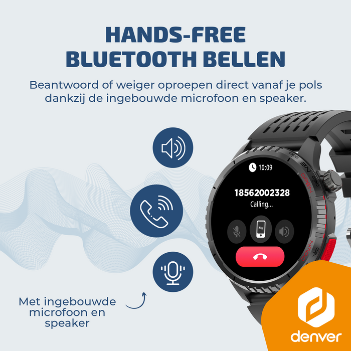 Denver Smartwatch - Bluetooth - 100 sportmodi - Hartslagmeter - Volledige belfunctie - Android iOS - SWG345