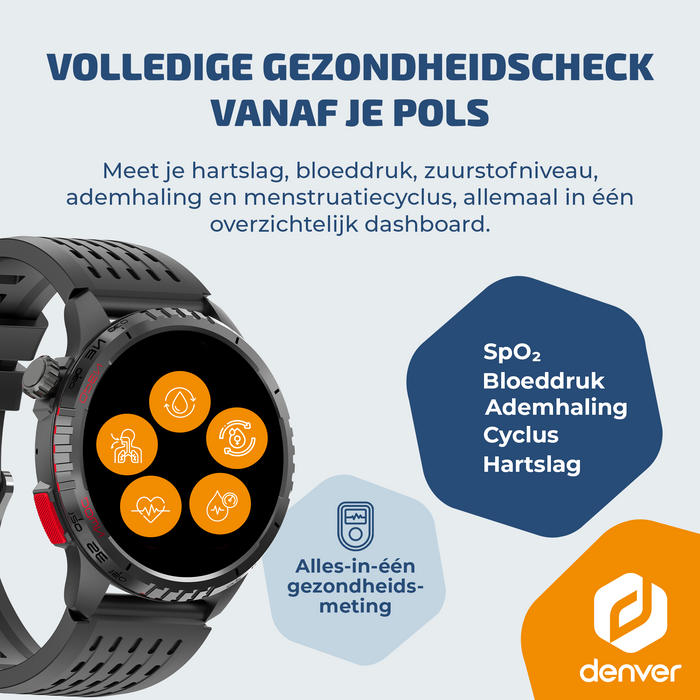 Denver Smartwatch - Bluetooth - 100 sportmodi - Hartslagmeter - Volledige belfunctie - Android iOS - SWG345
