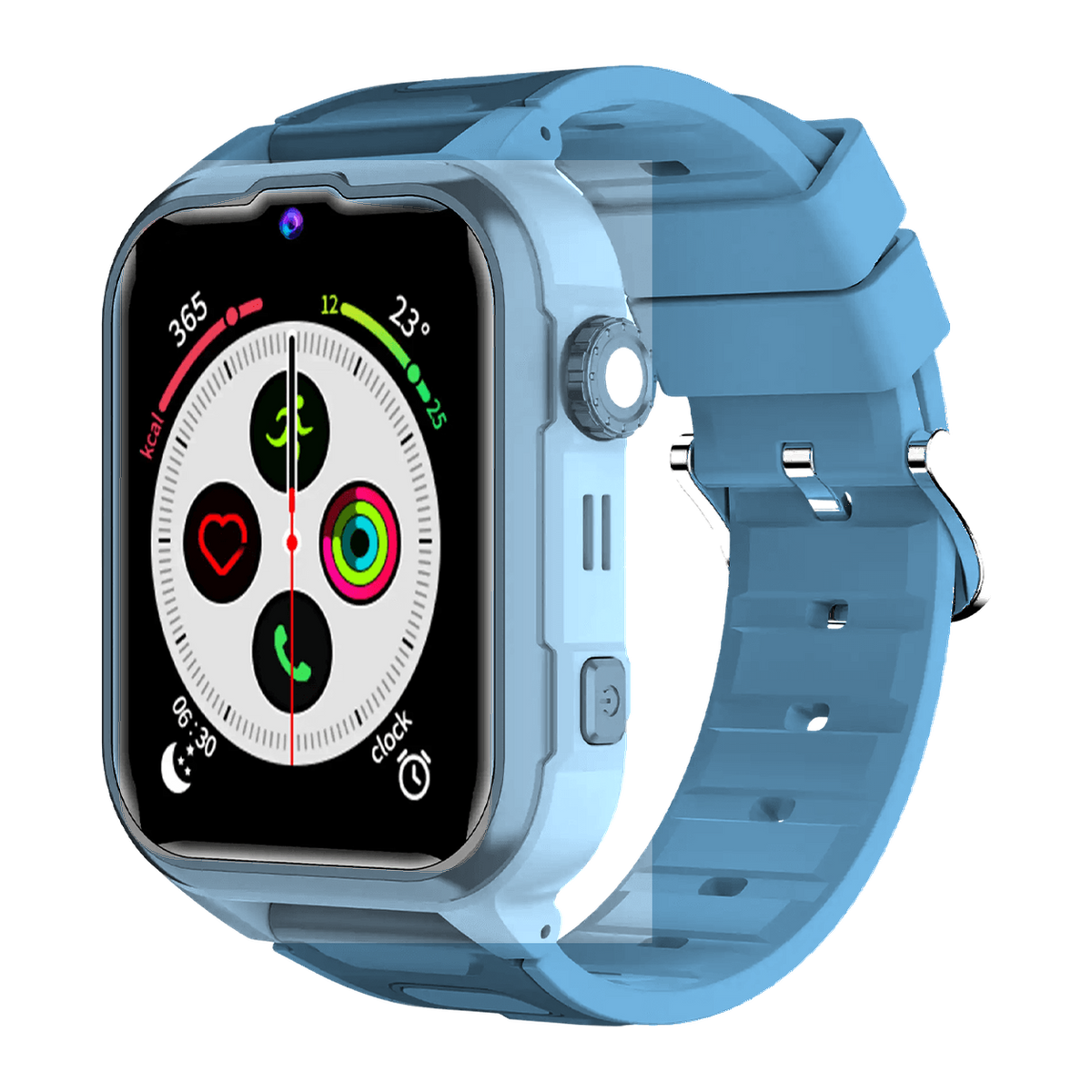 [Blauw] Denver SWGL149 kindersmartwatch in blauw met camera en wijzerplaat, schuin vooraanzicht