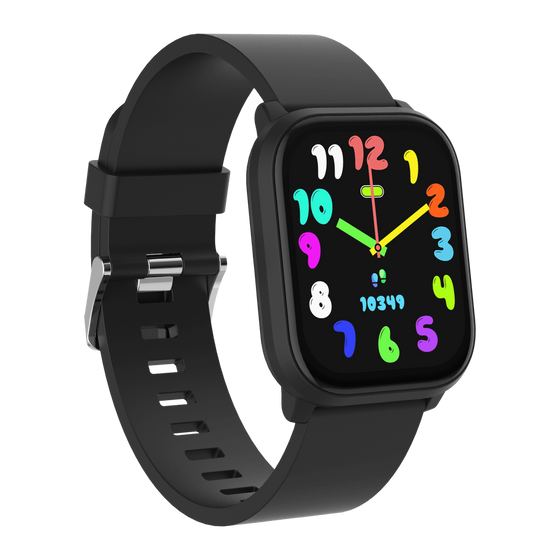 [Zwart] Denver SWK120 kindersmartwatch met gekleurde cijfers op de wijzerplaat, schuin vooraanzicht
