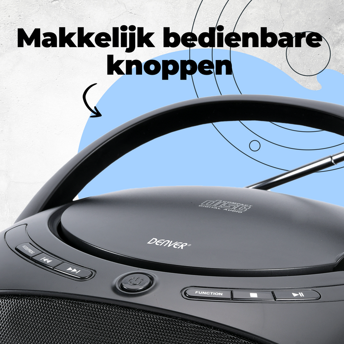 Denver Draadloze boombox - CD functie & FM Radio - AUX aansluiting - TC29