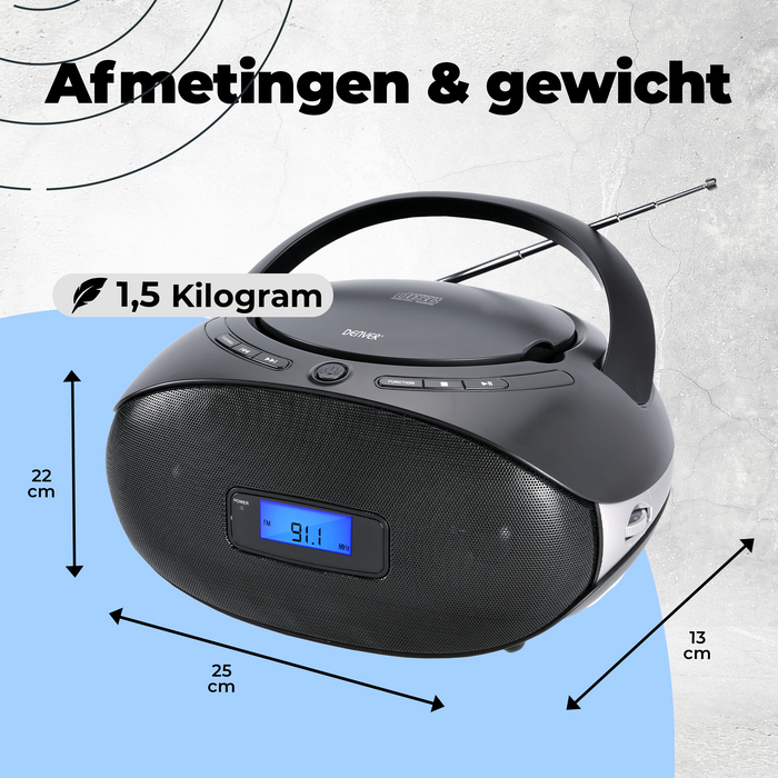 Denver Draadloze boombox - CD functie & FM Radio - AUX aansluiting - TC29