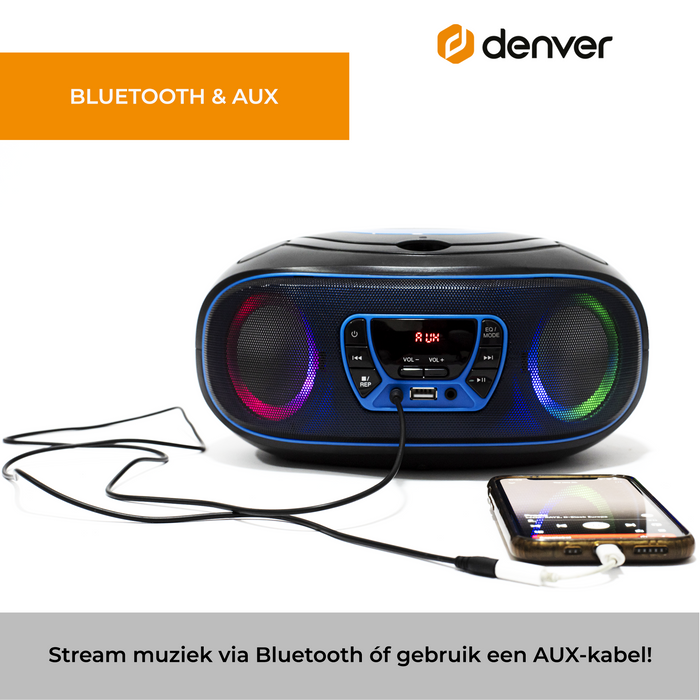 Denver Draagbare Radio CD Speler Kinderen - Bluetooth - Lichteffecten - Boombox - AUX - FM - TCL212BT