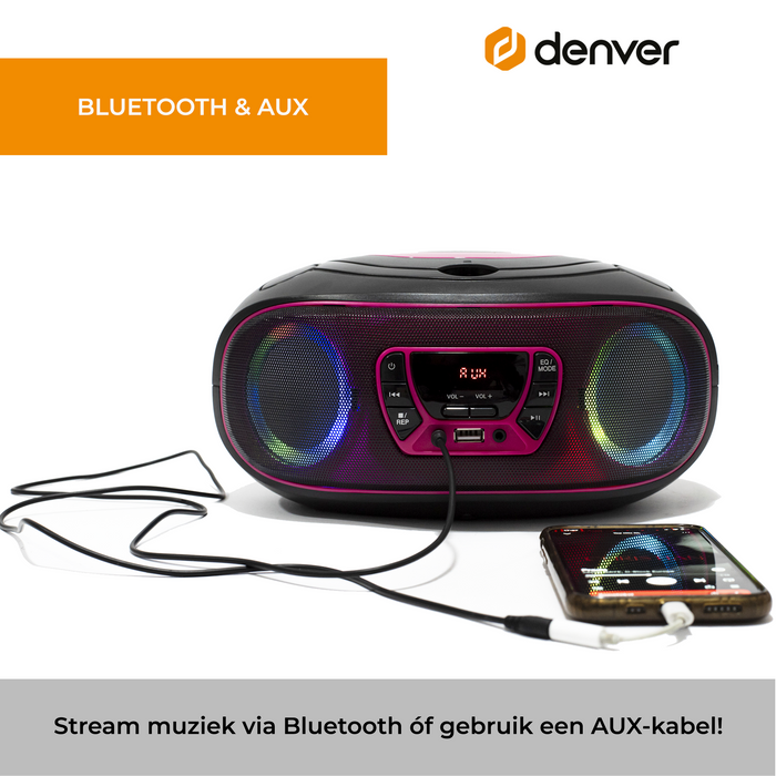 Denver Draagbare Radio CD Speler Kinderen - Bluetooth - Lichteffecten - Boombox - AUX - FM - TCL212BT