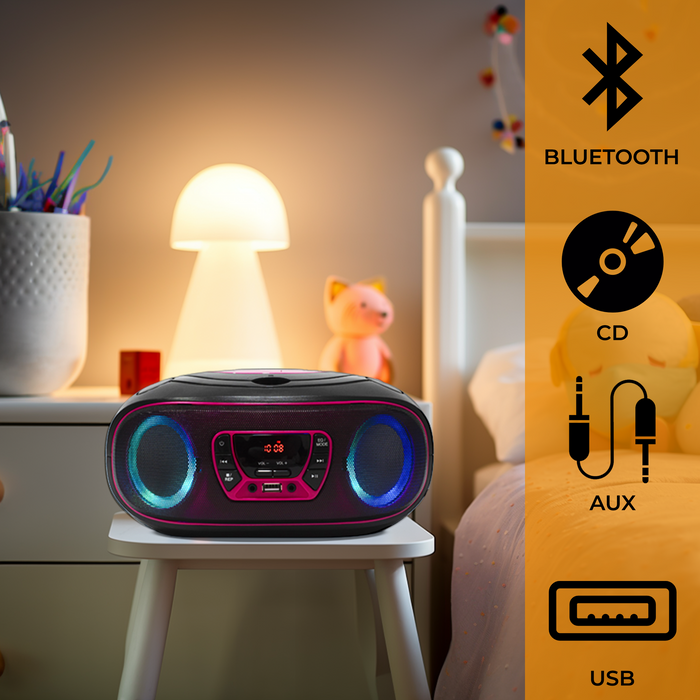 Denver Draagbare Radio CD Speler Kinderen - Bluetooth - Lichteffecten - Boombox - AUX - FM - TCL212BT