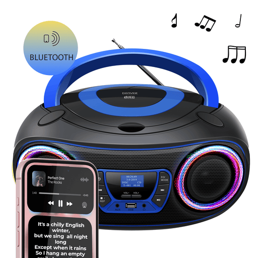 [Blauw] - Denver Draagbare DAB Radio CD Speler Kinderen - Bluetooth - Lichteffecten - Boombox - AUX - FM - TDB212 - Denvershop