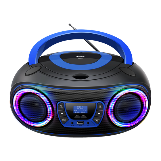[Blauw] - Denver Draagbare DAB Radio CD Speler Kinderen - Bluetooth - Lichteffecten - Boombox - AUX - FM - TDB212 - Denvershop