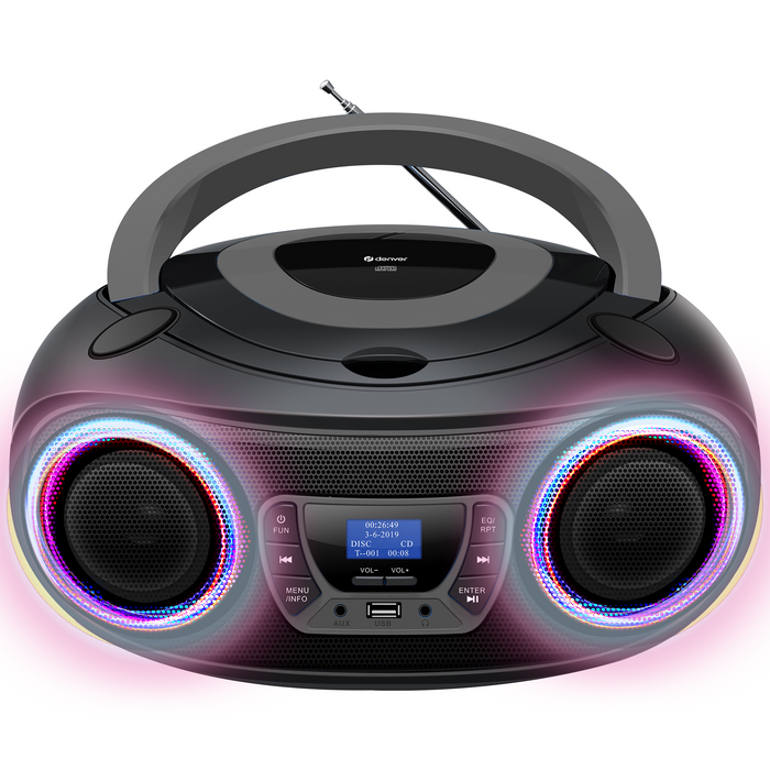 Denver Draagbare DAB Radio CD Speler Kinderen - Bluetooth - Lichteffecten - Boombox - AUX - FM - TDB212