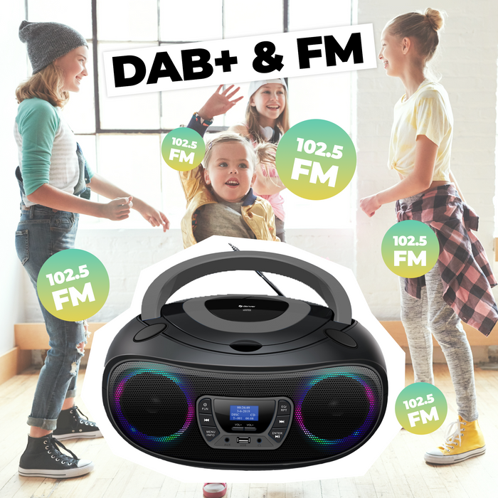 Denver Draagbare DAB Radio CD Speler Kinderen - Bluetooth - Lichteffecten - Boombox - AUX - FM - TDB212