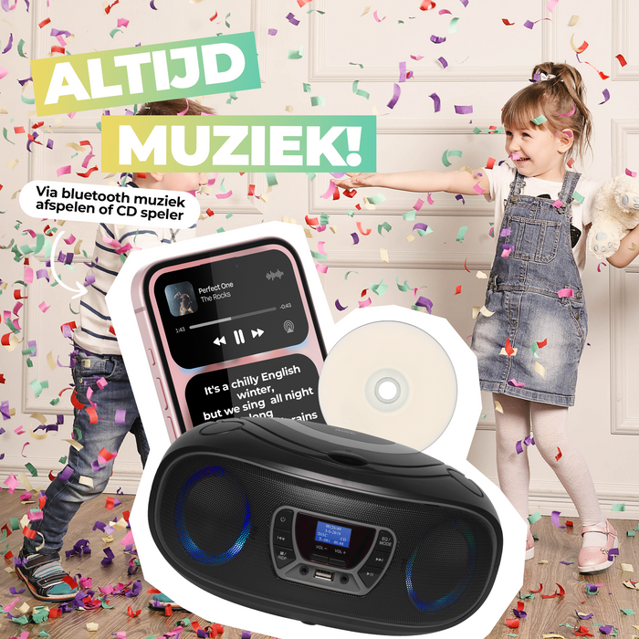 Denver Draagbare DAB Radio CD Speler Kinderen - Bluetooth - Lichteffecten - Boombox - AUX - FM - TDB212